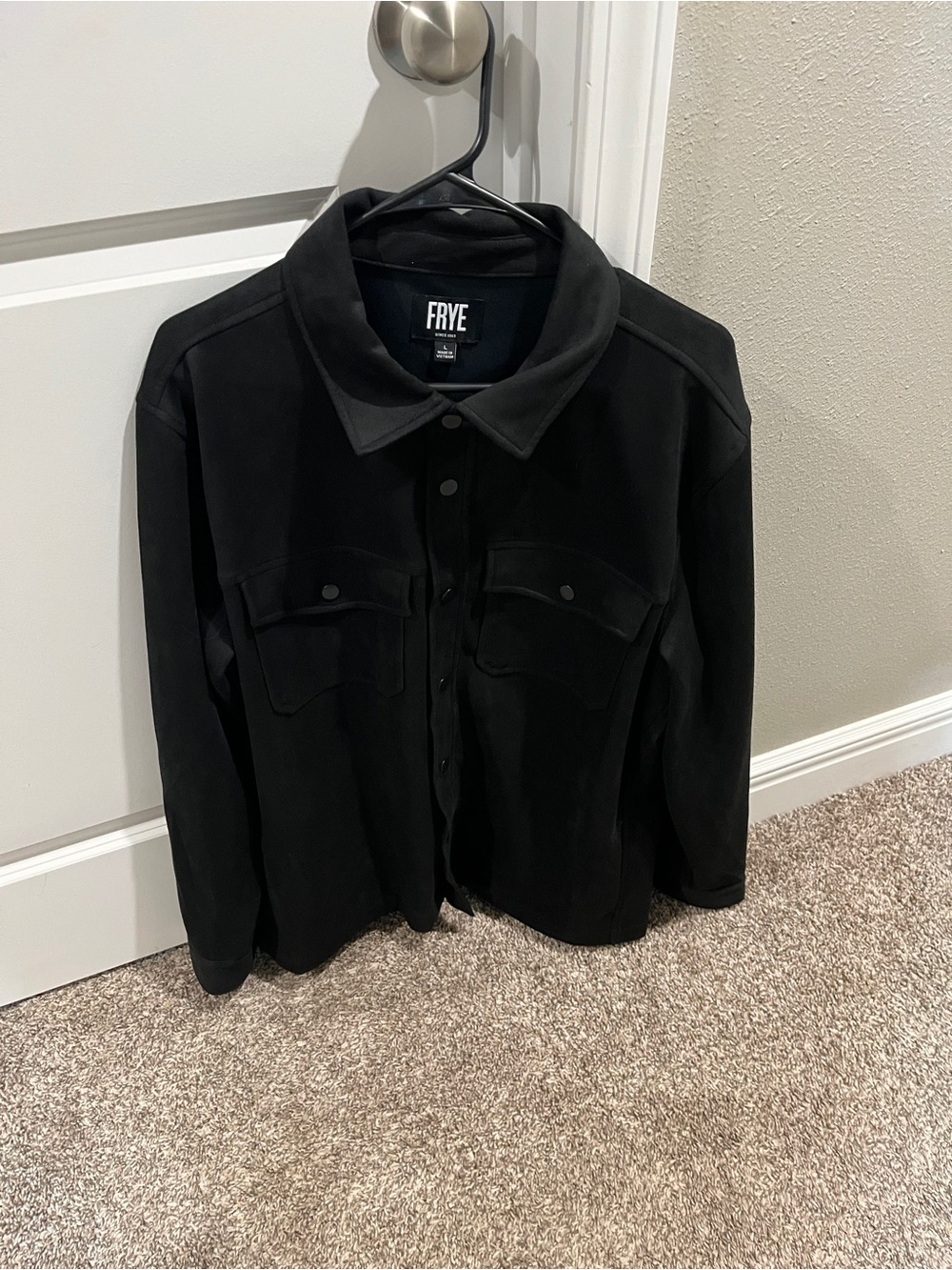 FRYE Men's Black Suede Button-Up Jacket size large